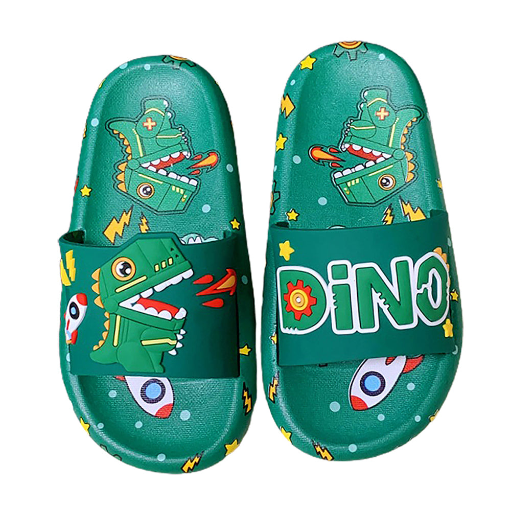 Little Surprise Box Dark Green All Over Dino Theme Slip On Clogs, Summer/Monsoon All Season Footwear For Toddlers & Kids.