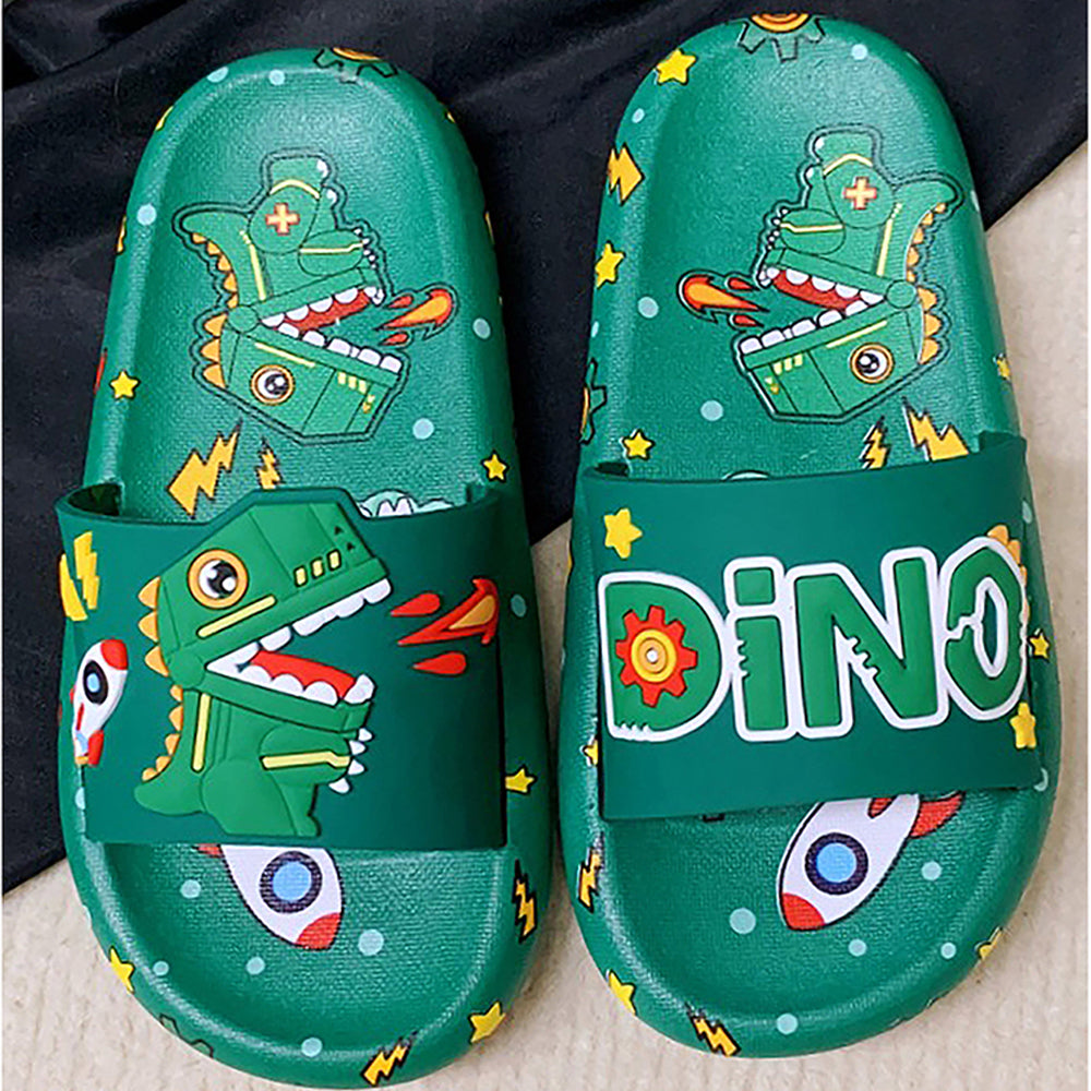 Little Surprise Box Dark Green All Over Dino Theme Slip On Clogs, Summer/Monsoon All Season Footwear For Toddlers & Kids.