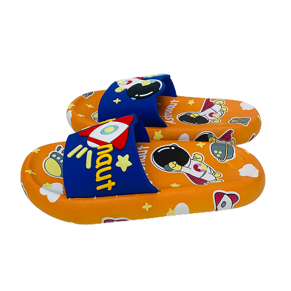 Little Surpise Box Orange All Over Space Theme Slip On Clogs, Summer/Monsoon All Season Footwear For Toddlers & Kids.