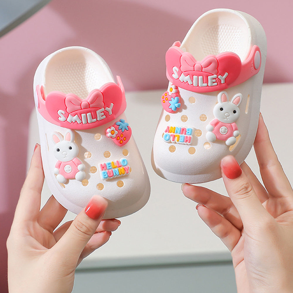 Little Surprise Box White Bunny Rabbit, Slip On Clogs ,Summer/Monsoon/ Beach Footwear For Toddlers And Kids, Unisex.