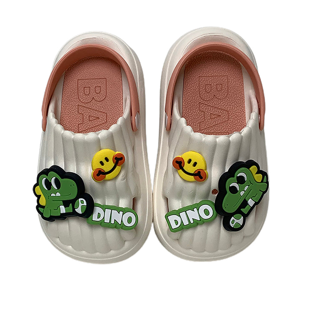 Little Surpise Box White Smilie Dino Slip On Clogs, Summer/Monsoon All Season Footwear For Toddlers & Kids