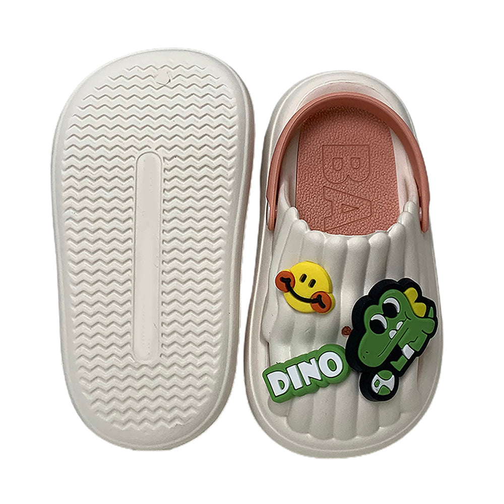 Little Surpise Box White Smilie Dino Slip On Clogs, Summer/Monsoon All Season Footwear For Toddlers & Kids