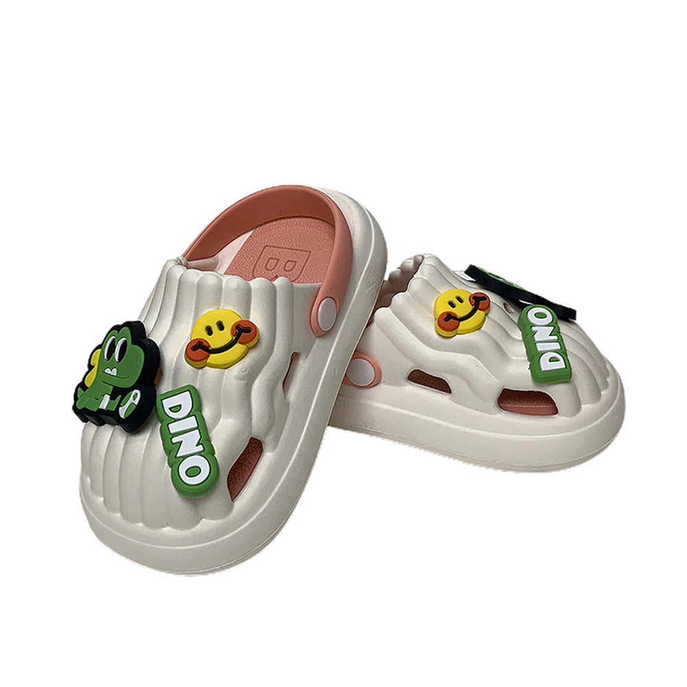 Little Surpise Box White Smilie Dino Slip On Clogs, Summer/Monsoon All Season Footwear For Toddlers & Kids