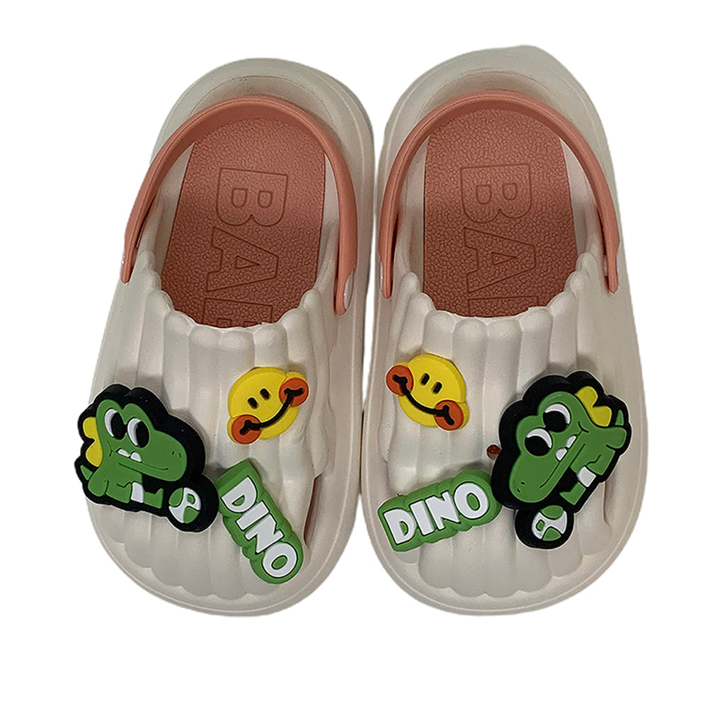 Little Surpise Box White Smilie Dino Slip On Clogs, Summer/Monsoon All Season Footwear For Toddlers & Kids