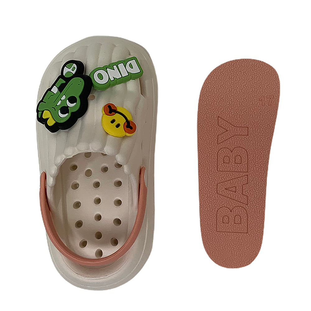 Little Surpise Box White Smilie Dino Slip On Clogs, Summer/Monsoon All Season Footwear For Toddlers & Kids