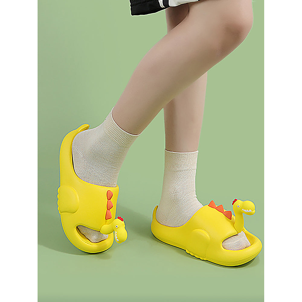 Little Surpise Box Yellow 3D Long Neck   Dino Slip On Clogs, Summer/Monsoon All Season Footwear For Toddlers & Kids