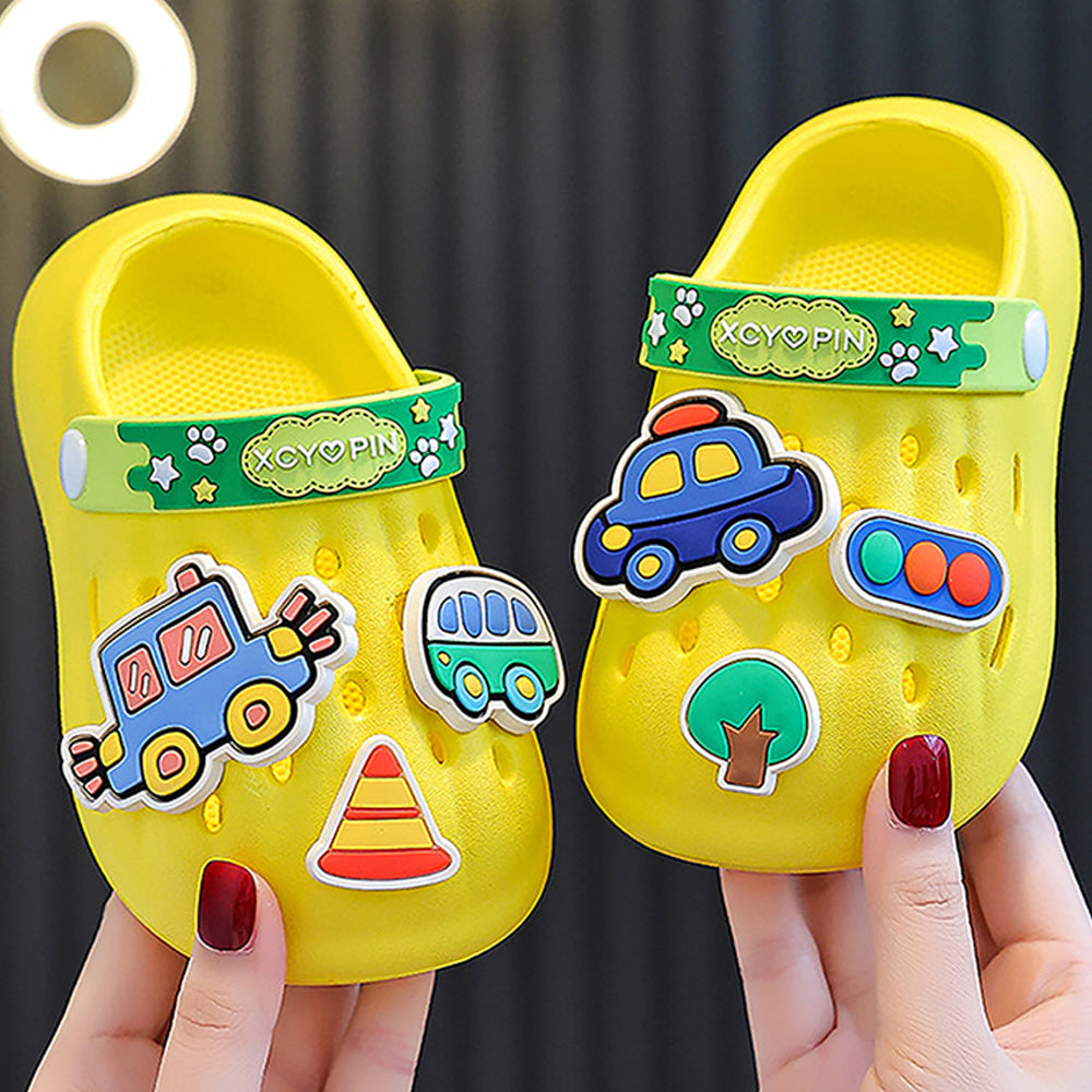 Little Surpise Box Yellow Transport Theme Slip On Clogs, Summer/Monsoon All Season Footwear For Toddlers & Kids.