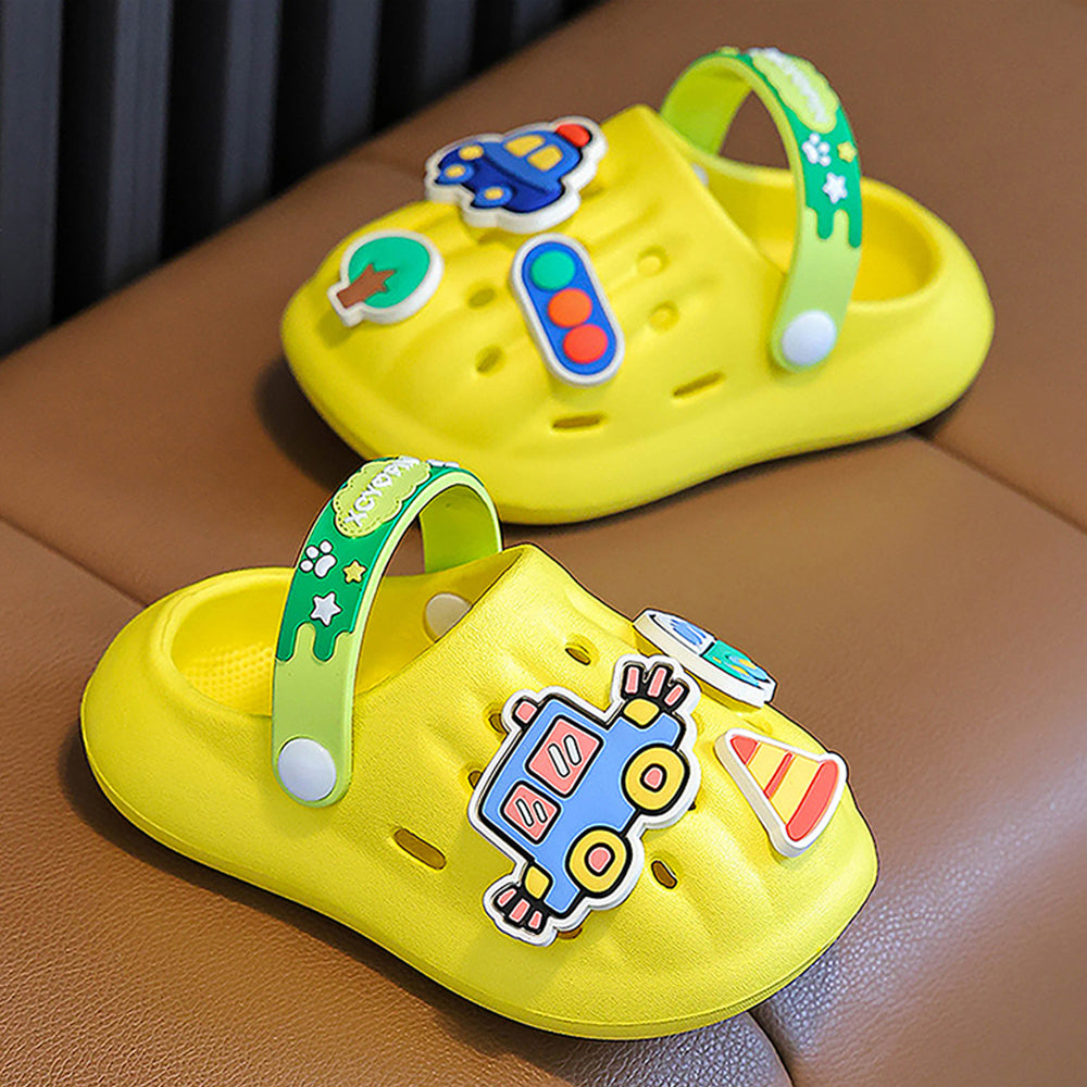 Little Surpise Box Yellow Transport Theme Slip On Clogs, Summer/Monsoon All Season Footwear For Toddlers & Kids.