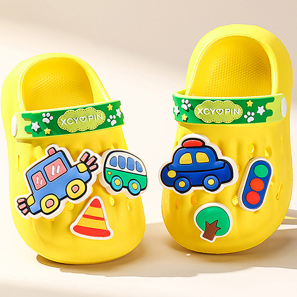 Little Surpise Box Yellow Transport Theme Slip On Clogs, Summer/Monsoon All Season Footwear For Toddlers & Kids.