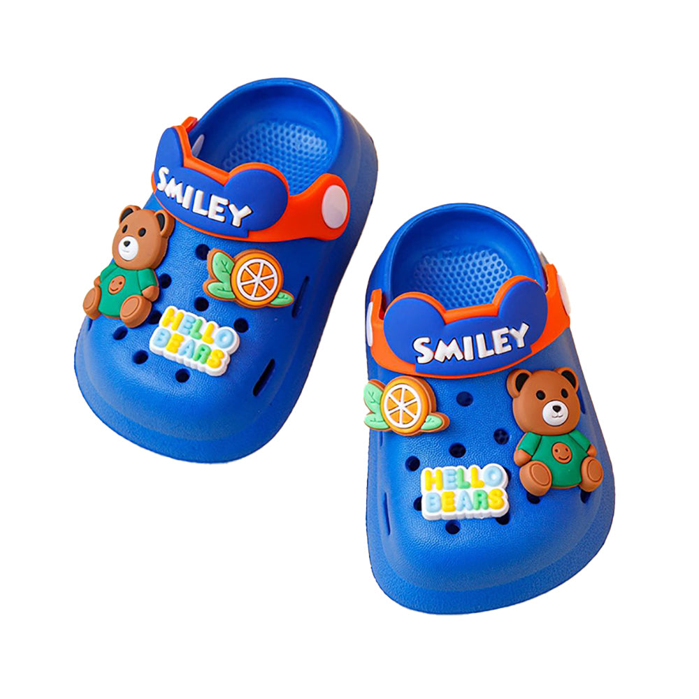 Little Surprise Box Dark Blue & Orange Bear, Slip on Clogs ,Summer/Monsoon/ Beach Footwear for Toddlers and Kids, Unisex.