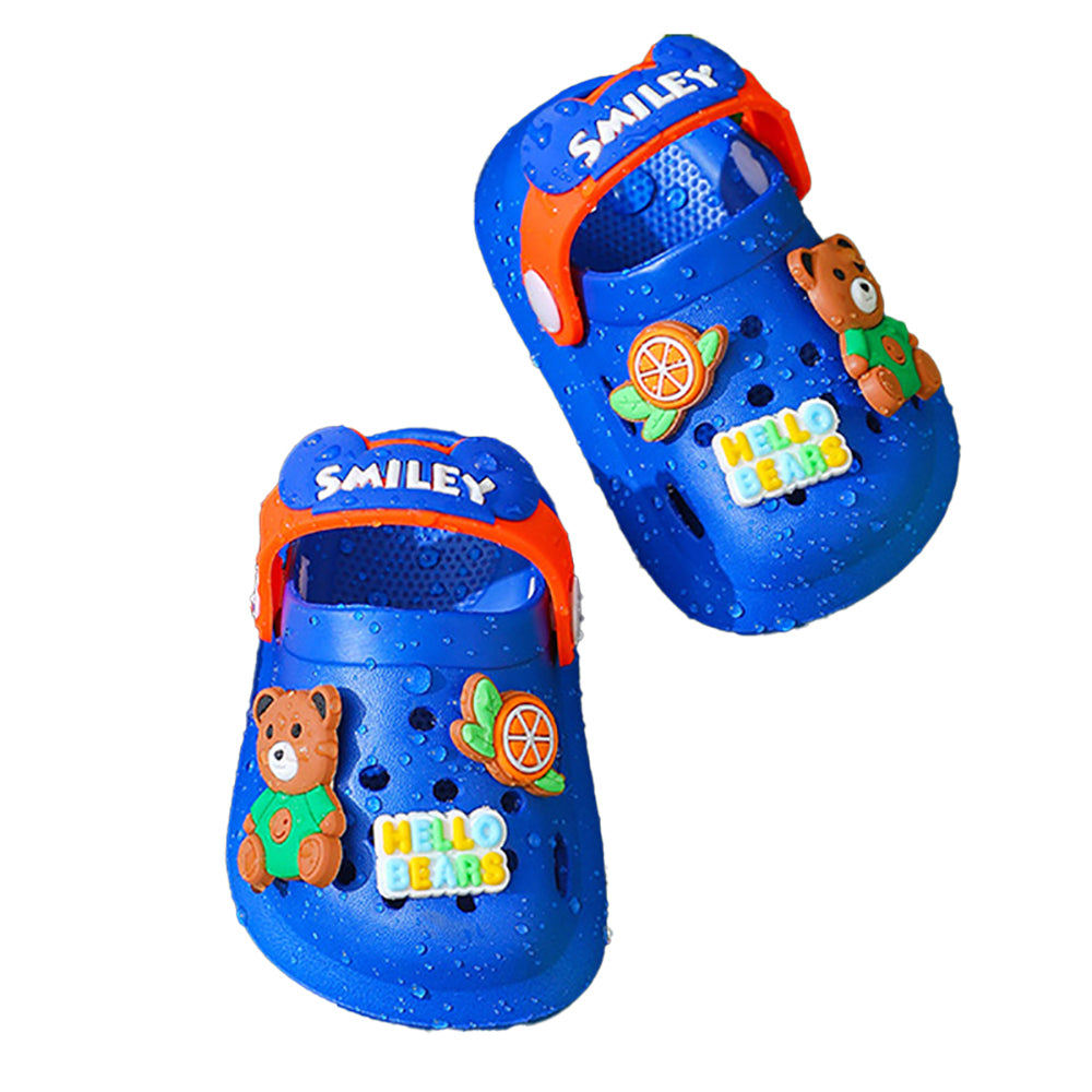 Little Surprise Box Dark Blue & Orange Bear, Slip on Clogs ,Summer/Monsoon/ Beach Footwear for Toddlers and Kids, Unisex.