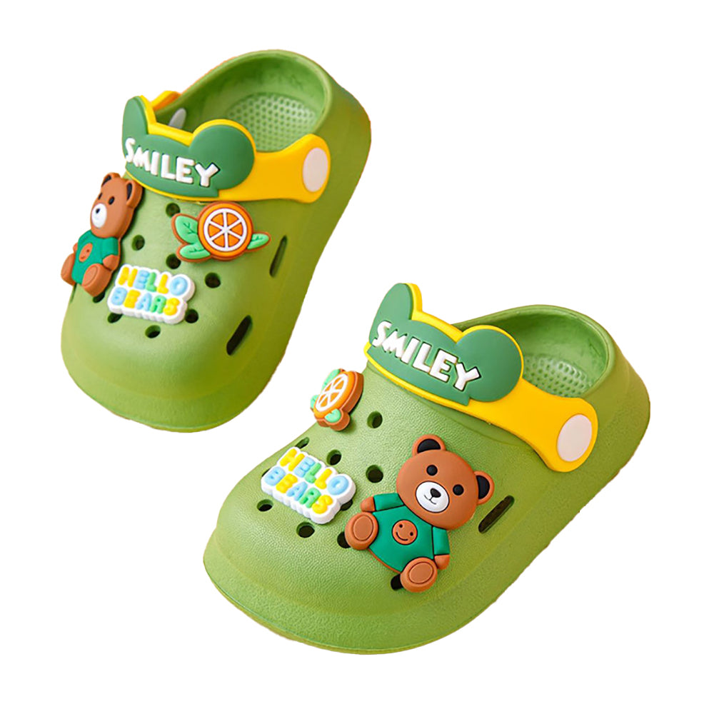 Little Surprise Box Green & Yellow Bear, Slip On  Clogs ,Summer/Monsoon/ Beach Footwear For Toddlers And Kids, Unisex.