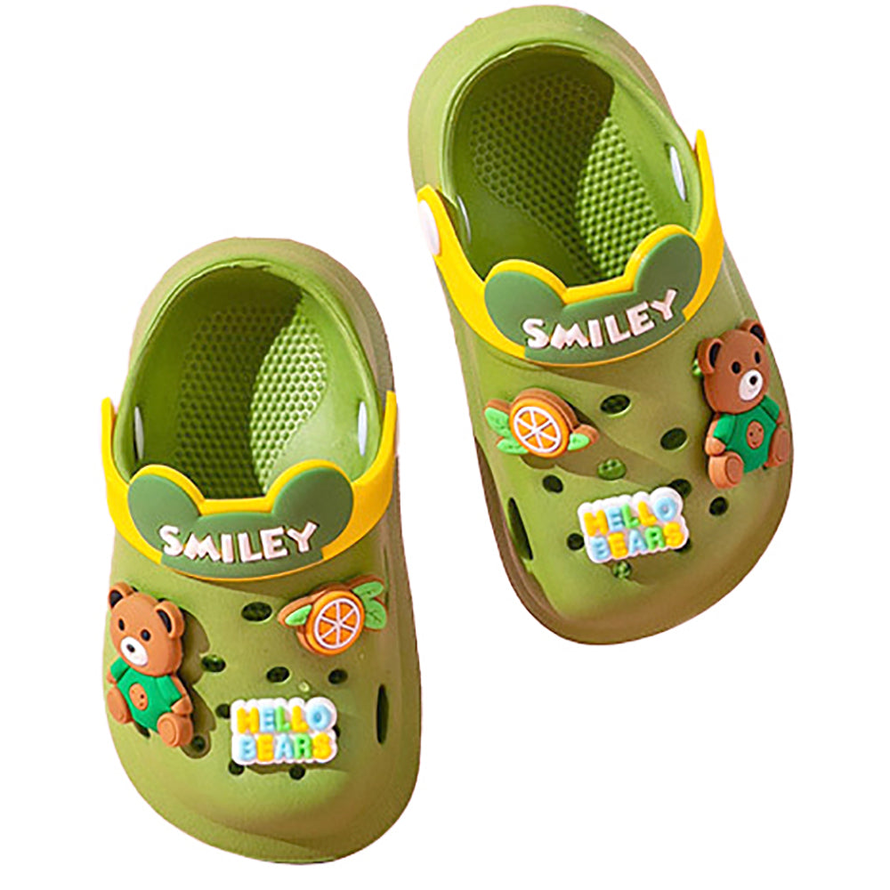 Little Surprise Box Green & Yellow Bear, Slip On  Clogs ,Summer/Monsoon/ Beach Footwear For Toddlers And Kids, Unisex.