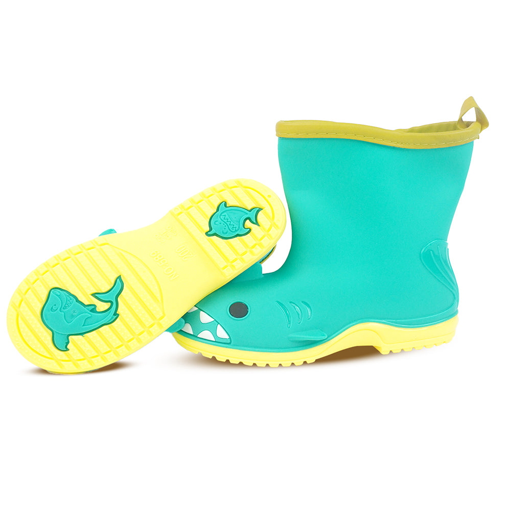 Little Surprise Box, Mint Green Shark EVA Rain Gumboots for Toddlers & Kids