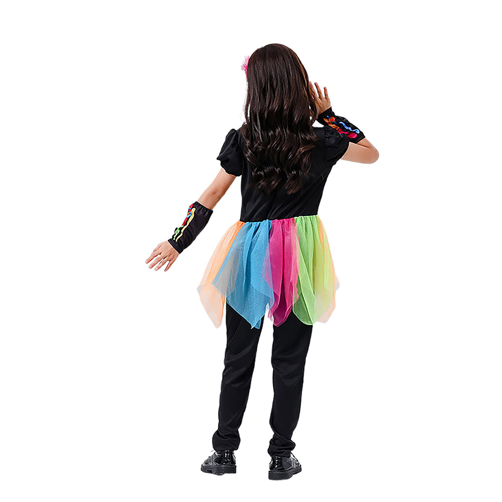 Little Surprise Box Colorful Skeleton Princess Kids Halloween Costume Dress Up