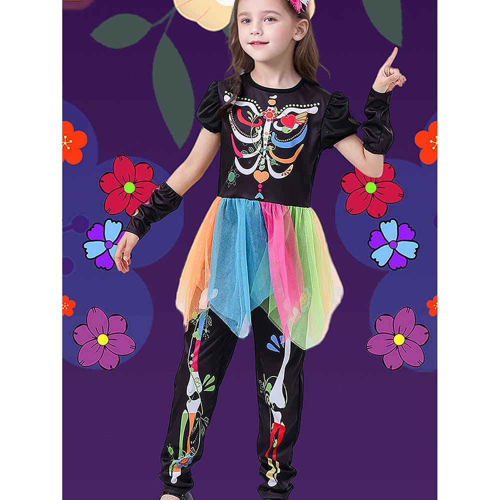 Little Surprise Box Colorful Skeleton Princess Kids Halloween Costume Dress Up