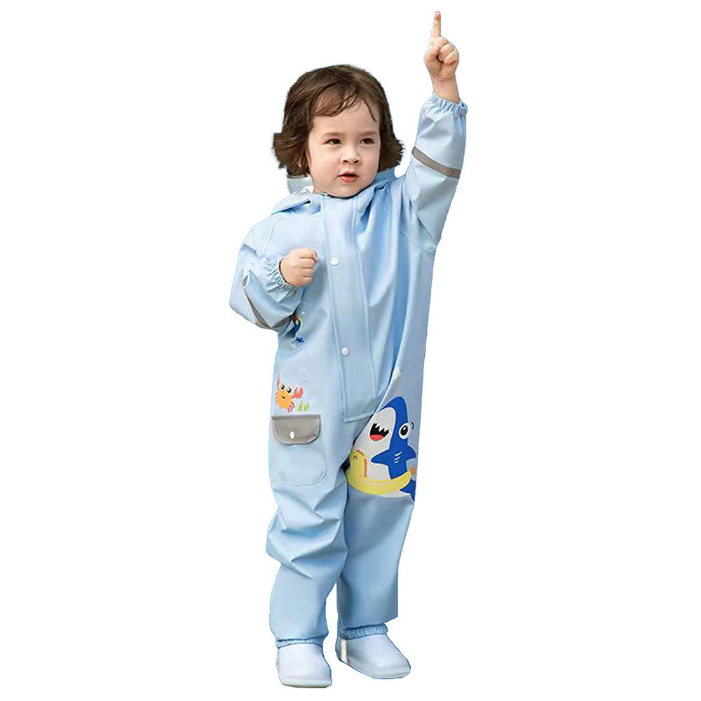 Little Surprise Box Light Blue Submarine Theme Full Jumpsuit Style Raincoat For Toddlers And Kids