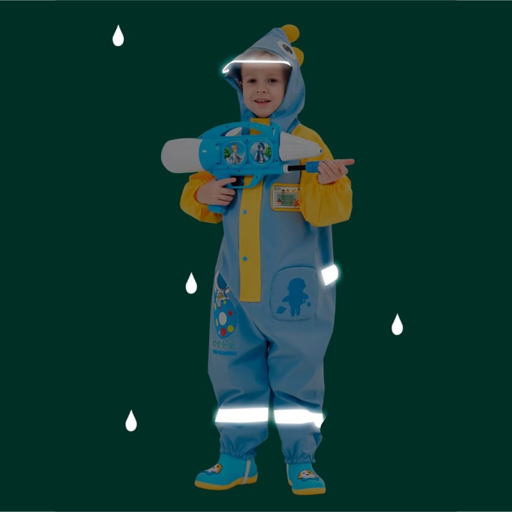 Blue & Yellow Space Full Jumpsuit Style Raincoat For Toddlers And Kids