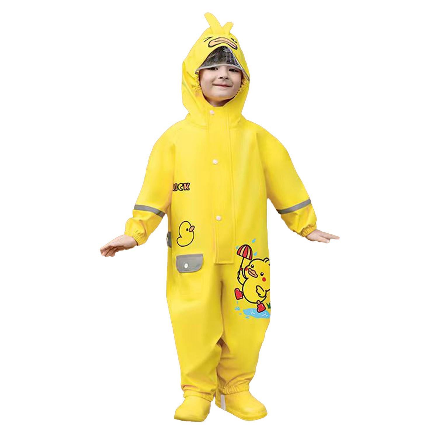 Little Surprise Box Yellow Duckling Theme Full Jumpsuit Style Raincoat For Toddlers And Kids