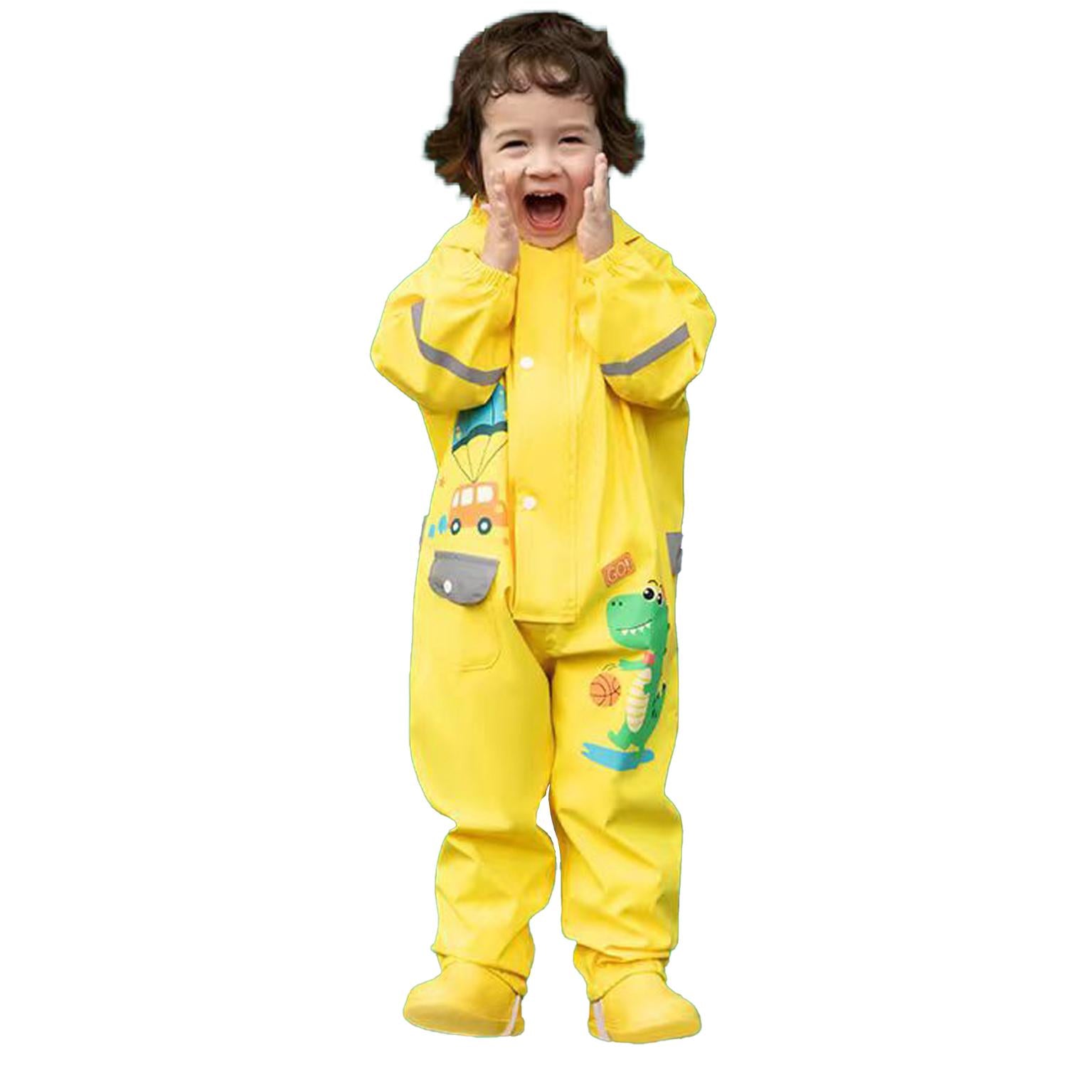 Little Surprise Box Yellow Parachute Dino theme full Jumpsuit Style Raincoat for Toddlers and Kids