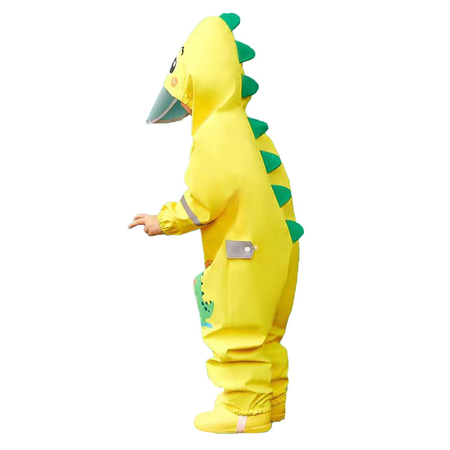 Little Surprise Box Yellow Parachute Dino theme full Jumpsuit Style Raincoat for Toddlers and Kids