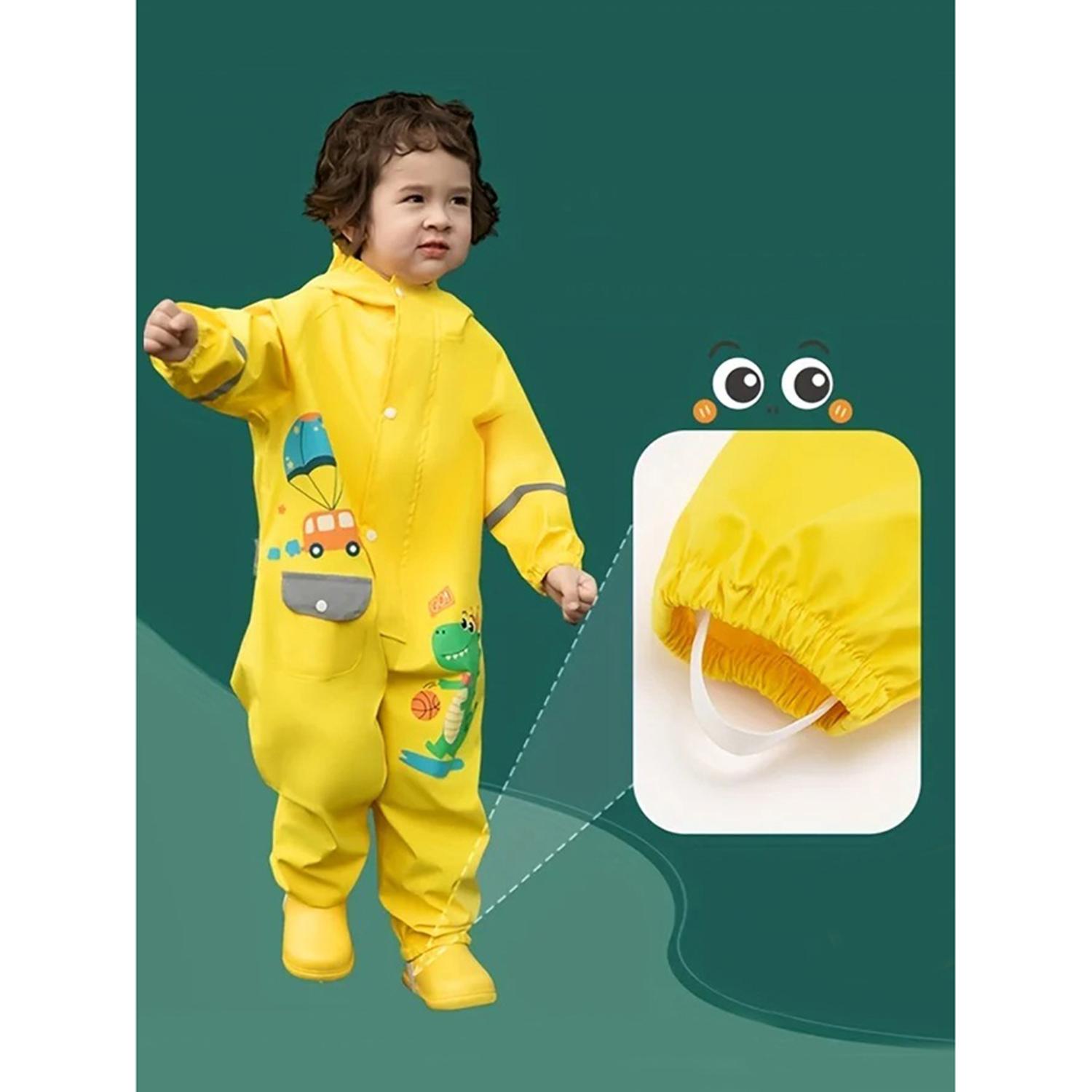 Little Surprise Box Yellow Parachute Dino theme full Jumpsuit Style Raincoat for Toddlers and Kids