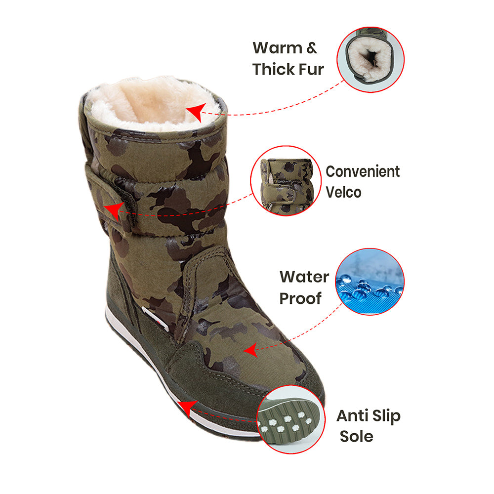 Little Surprise Box, Army Green Waterproof Winter Snow Boots for Kids For Minus Degree Temperature