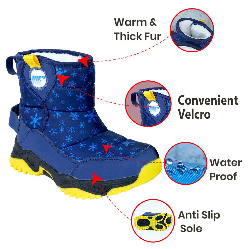 Little Surprise Box, Blue Snowflake Waterproof Winter Snow Boots For Kids For Minus Degree Temperature