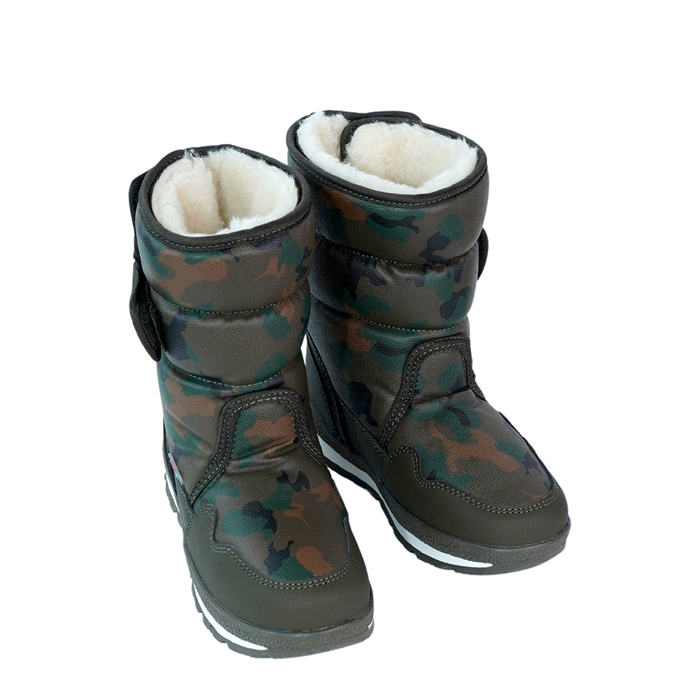 Little Surprise Box, Brown Camoflouge Waterproof Winter Snow Boots For Kids For Minus Degree Temperature