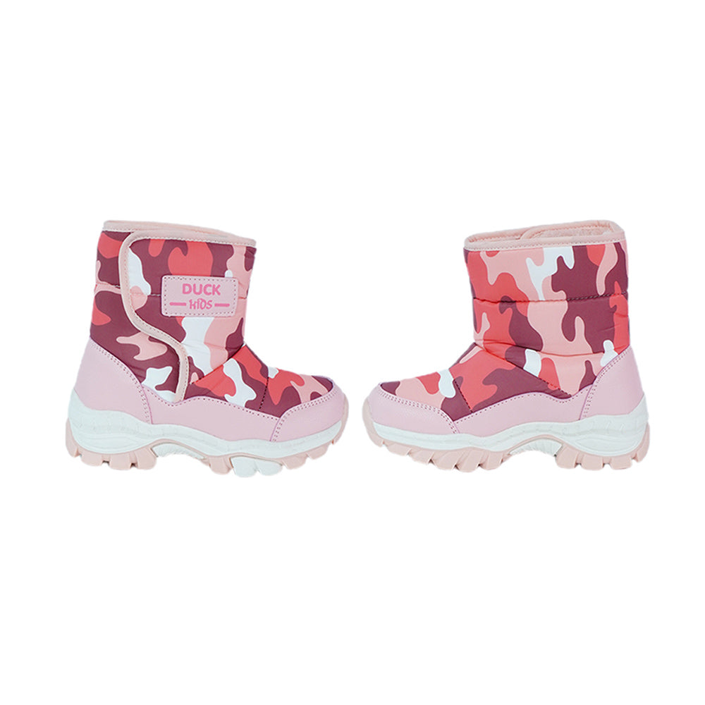 Little Surprise Box, Pink Camouflage Waterproof Winter Snow Boots For Kids With Metal Cleats For Minus Degree Icy Terrains