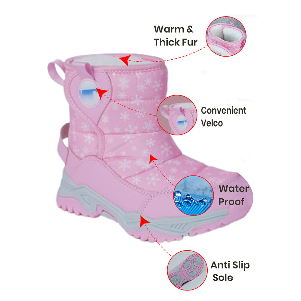 Little Surprise Box, Pink Snowflake Waterproof Winter Snow Boots for Kids for Minus Degree Temperature