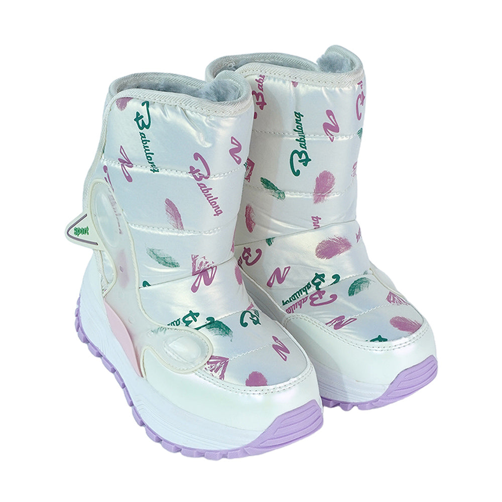 Little Surprise Box, Printed Silver Waterproof Winter Snow Boots for Kids with Metal Cleats for Minus Degree Icy Terrains