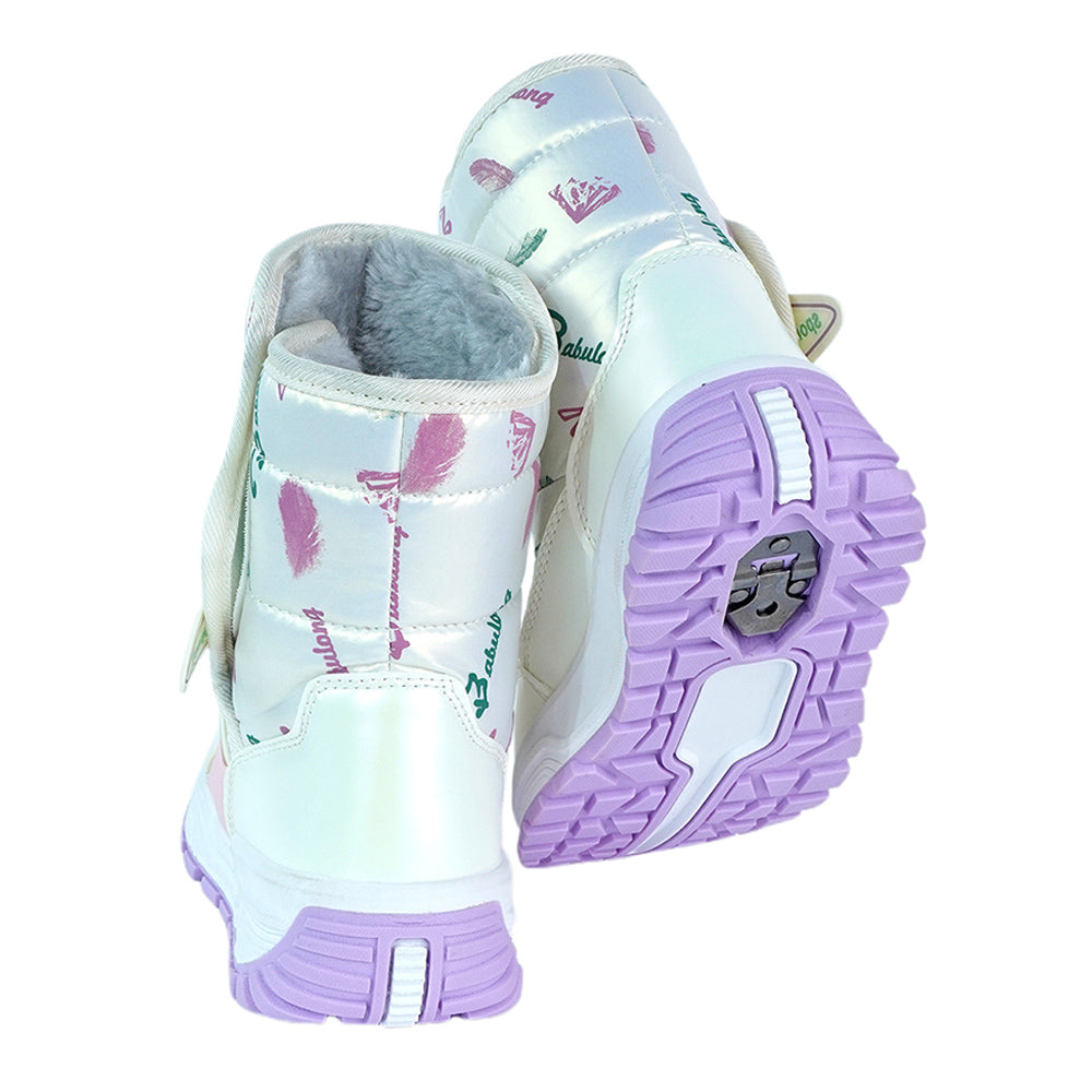 Little Surprise Box, Printed Silver Waterproof Winter Snow Boots for Kids with Metal Cleats for Minus Degree Icy Terrains