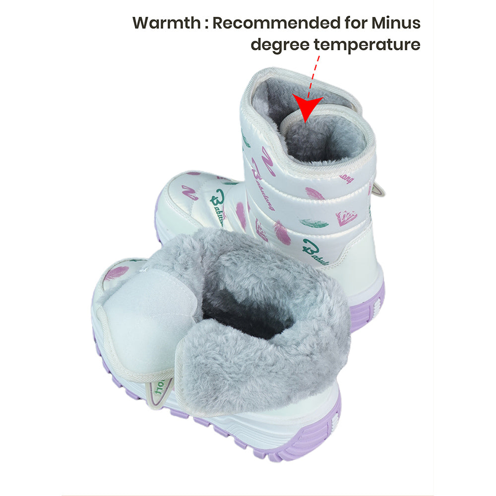 Little Surprise Box, Printed Silver Waterproof Winter Snow Boots for Kids with Metal Cleats for Minus Degree Icy Terrains