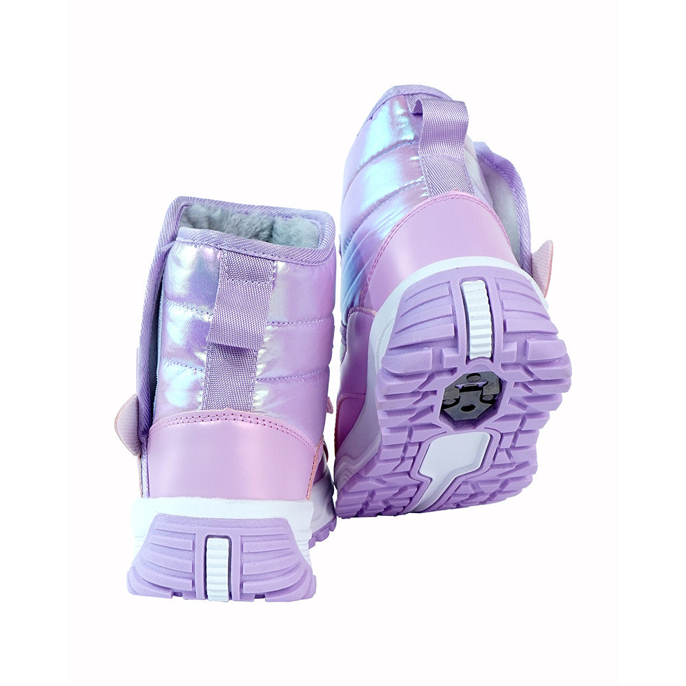 Little Surprise Box, Purple Rainbow Shine Waterproof Winter Snow Boots for Kids with Metal Cleats for Minus Degree Icy Terrains