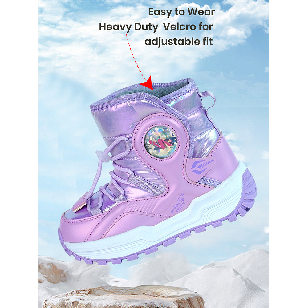 Little Surprise Box, Purple Rainbow Shine Waterproof Winter Snow Boots for Kids with Metal Cleats for Minus Degree Icy Terrains