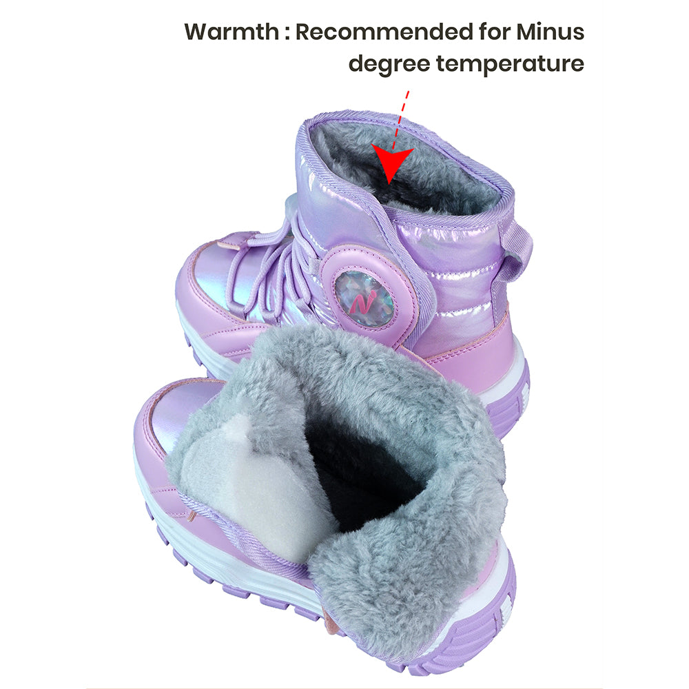 Little Surprise Box, Purple Rainbow Shine Waterproof Winter Snow Boots for Kids with Metal Cleats for Minus Degree Icy Terrains