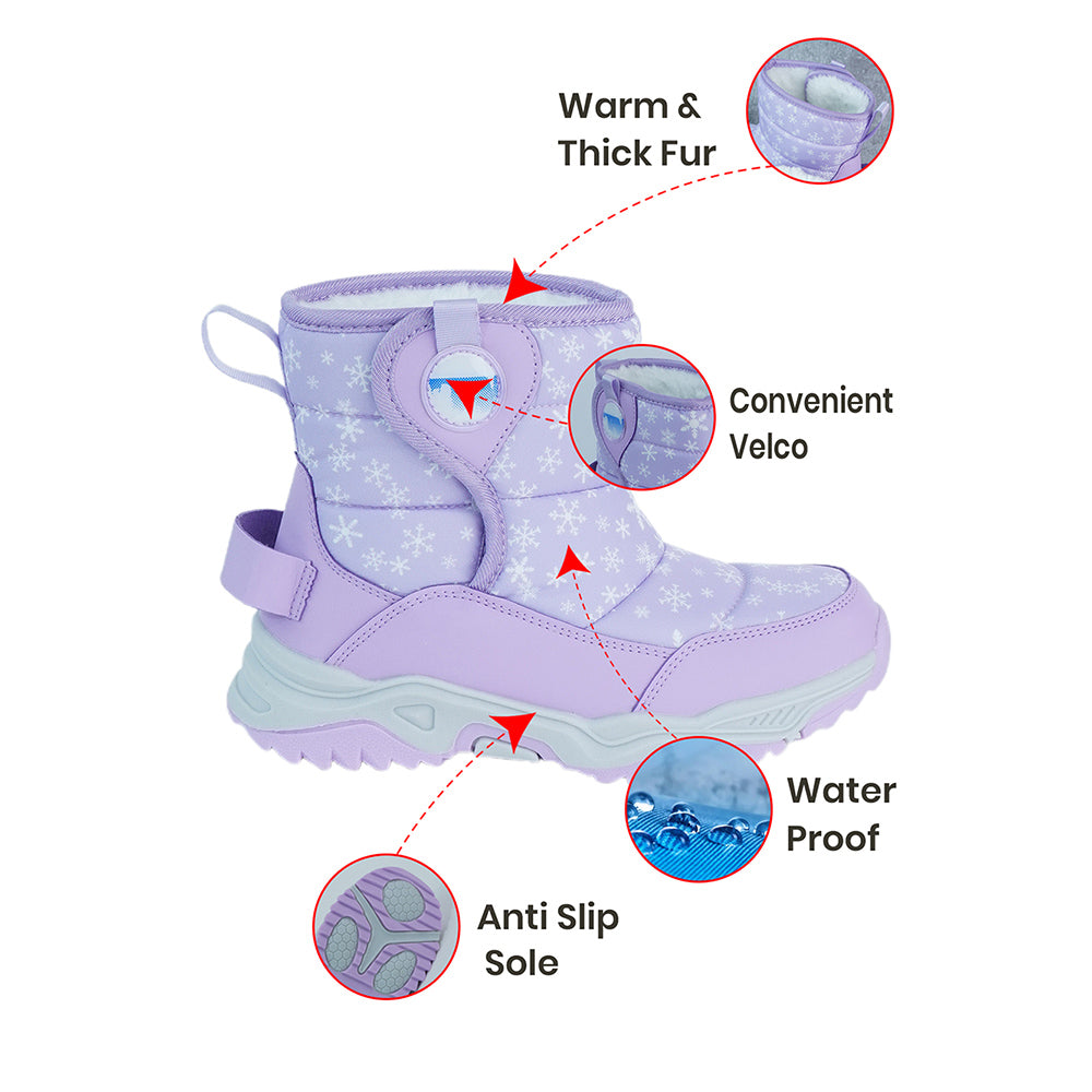 Little Surprise Box, Purple Snowflake Waterproof Winter Snow Boots for Kids for Minus Degree Temperature