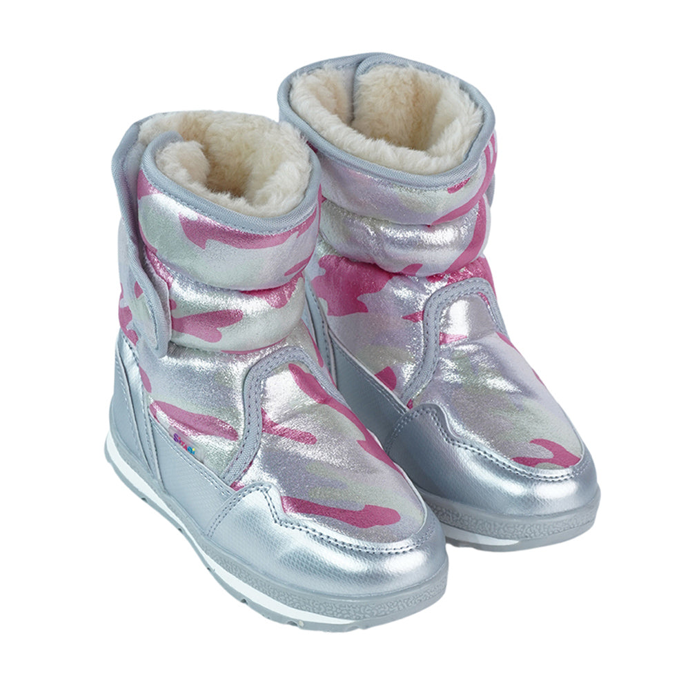 Little Surprise Box, Silver & Fuchsia Pink Waterproof Winter Snow Boots for Kids for minus temperature