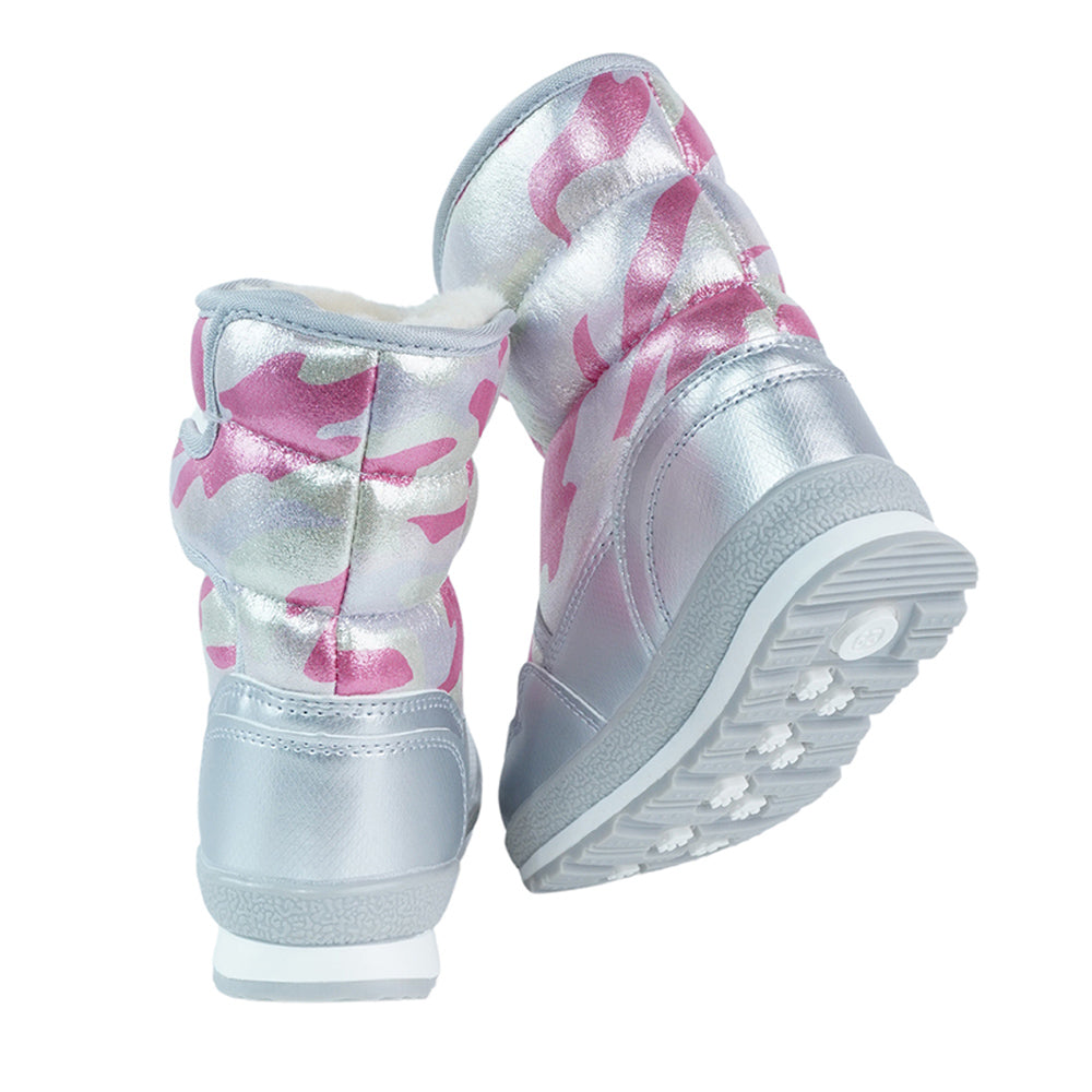 Little Surprise Box, Silver & Fuchsia Pink Waterproof Winter Snow Boots for Kids for minus temperature