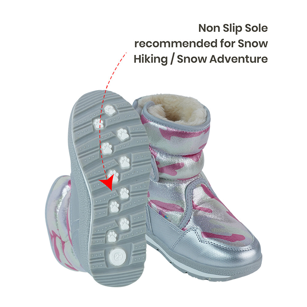 Little Surprise Box, Silver & Fuchsia Pink Waterproof Winter Snow Boots for Kids for minus temperature