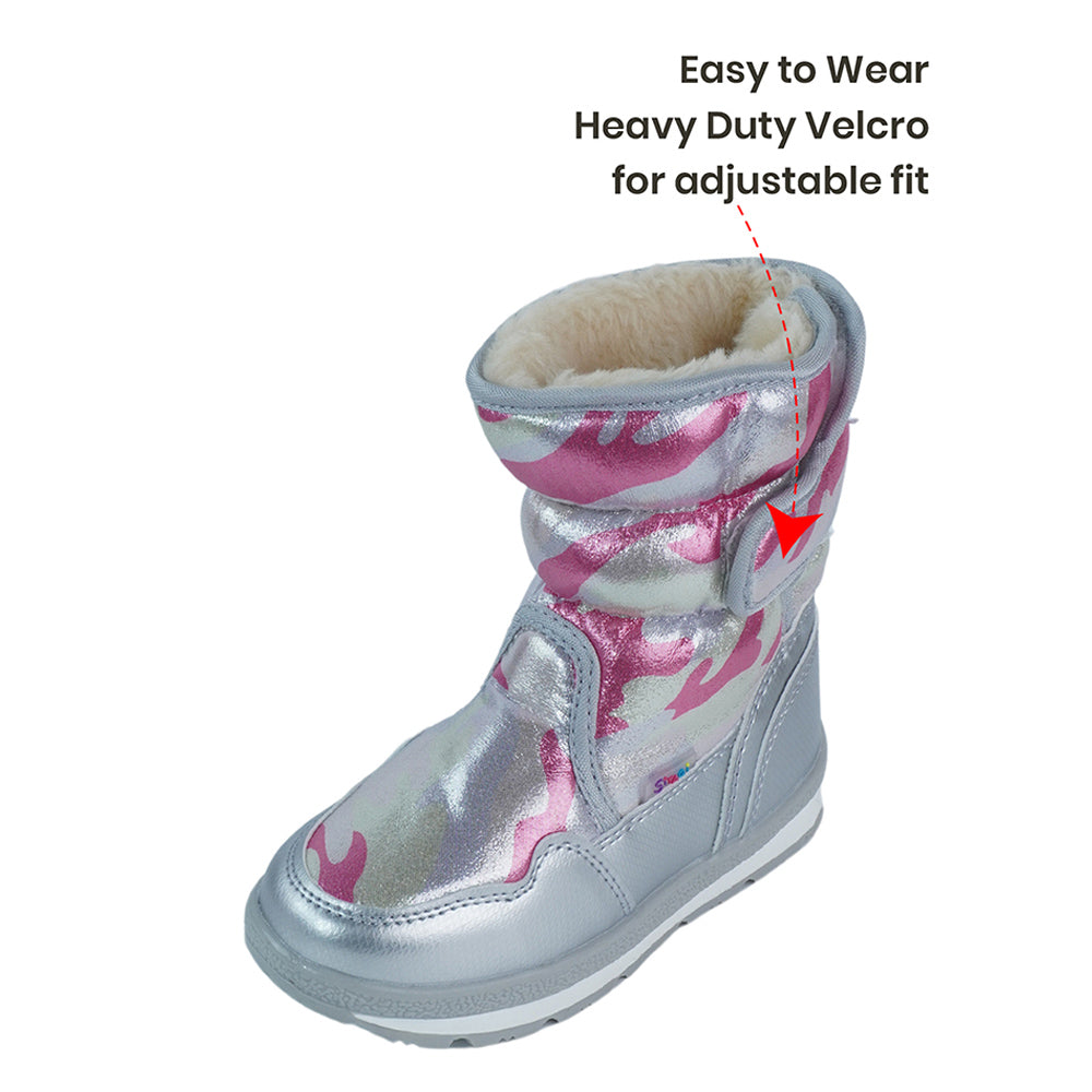 Little Surprise Box, Silver & Fuchsia Pink Waterproof Winter Snow Boots for Kids for minus temperature