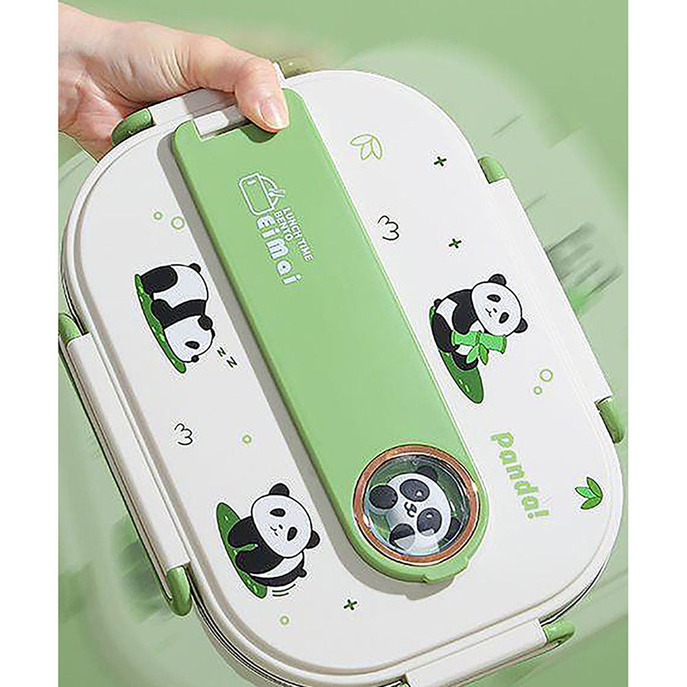 Little Surprise Box 2D Panda Big Size Size Stainless Steel Lunch Box /Tiffin with Insulated Matching Lunch Bag, stainless steel spoon and chopsticks for Kids & Adults, 1500ml