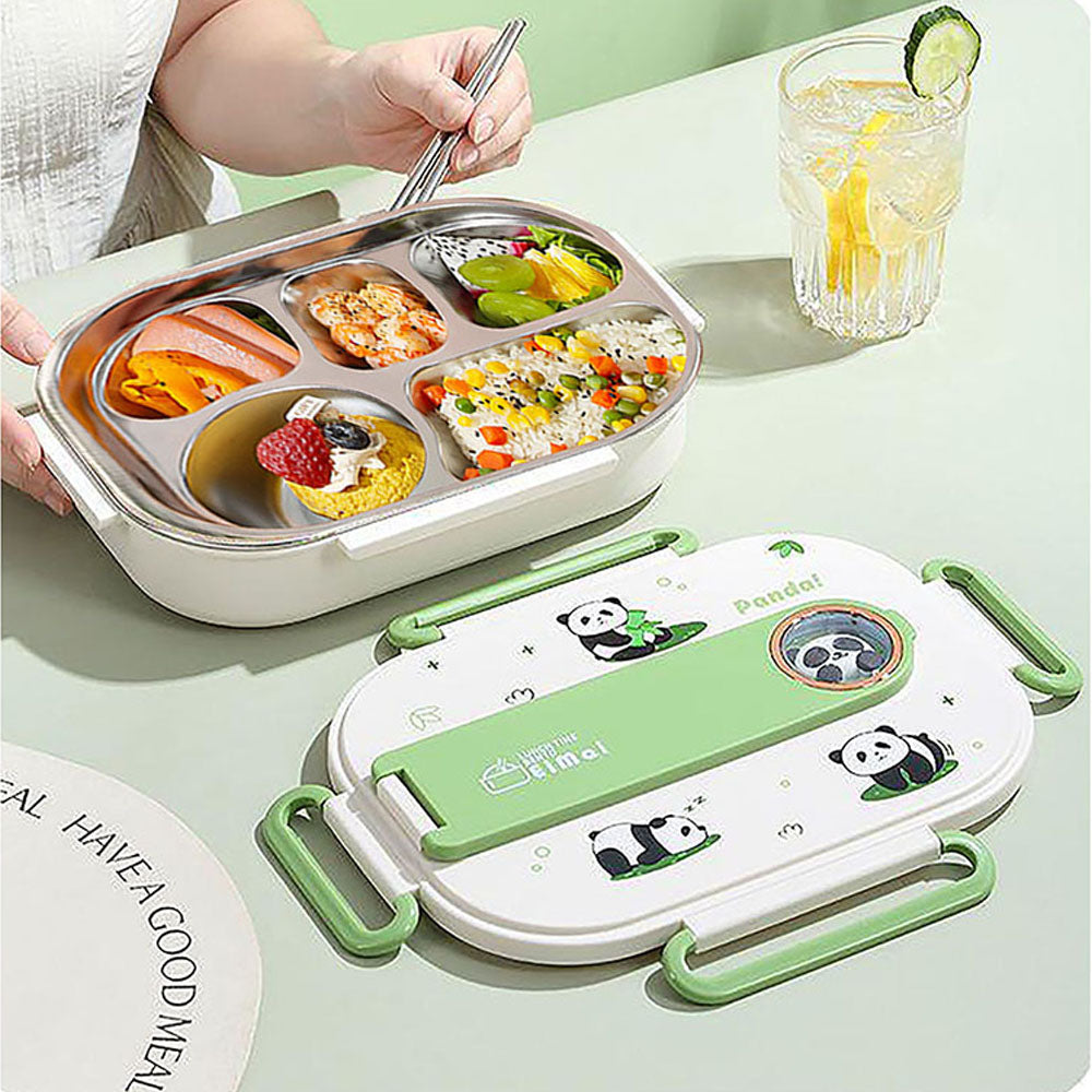 Little Surprise Box 2D Panda Big Size Size Stainless Steel Lunch Box /Tiffin with Insulated Matching Lunch Bag, stainless steel spoon and chopsticks for Kids & Adults, 1500ml