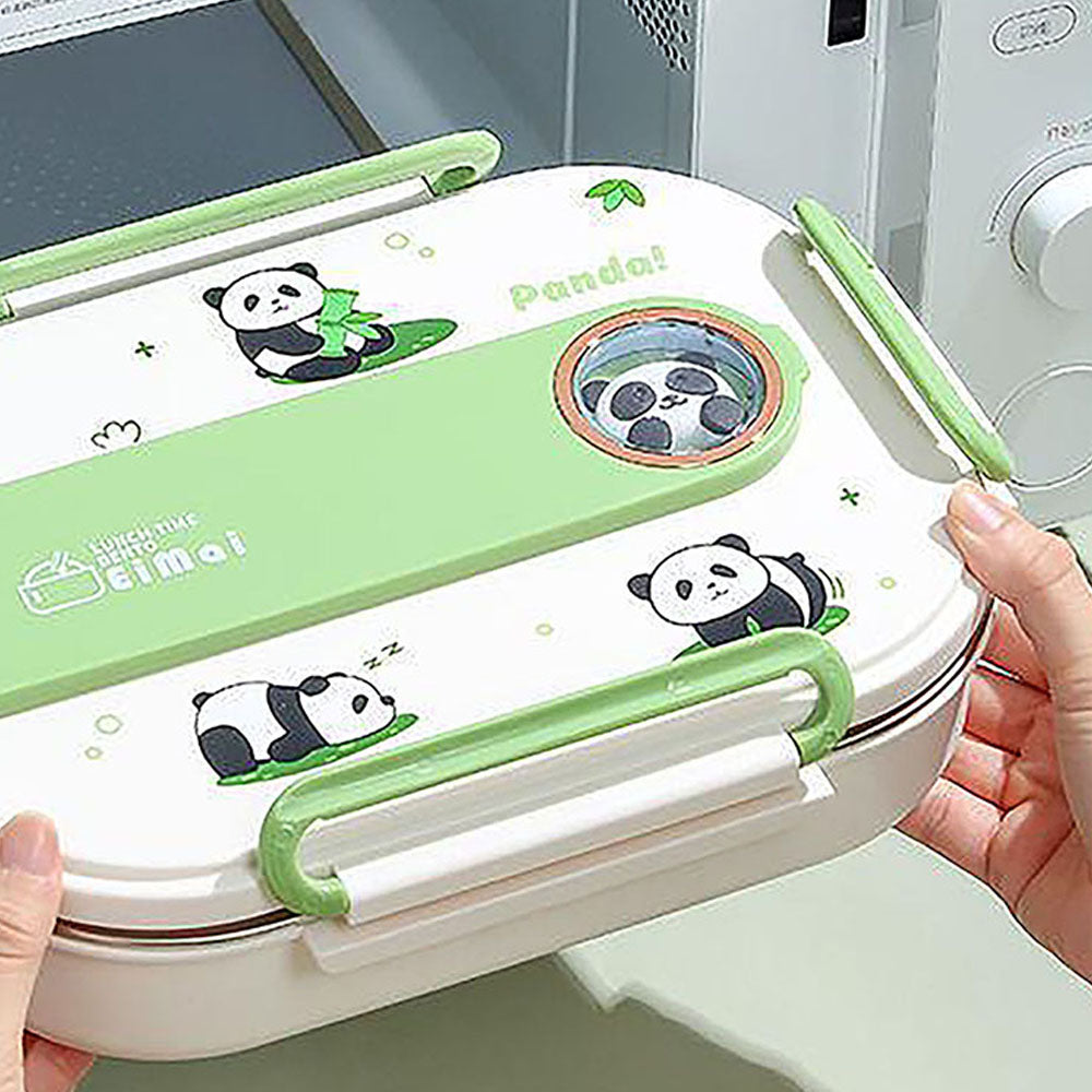 Little Surprise Box 2D Panda Big Size Size Stainless Steel Lunch Box /Tiffin with Insulated Matching Lunch Bag, stainless steel spoon and chopsticks for Kids & Adults, 1500ml