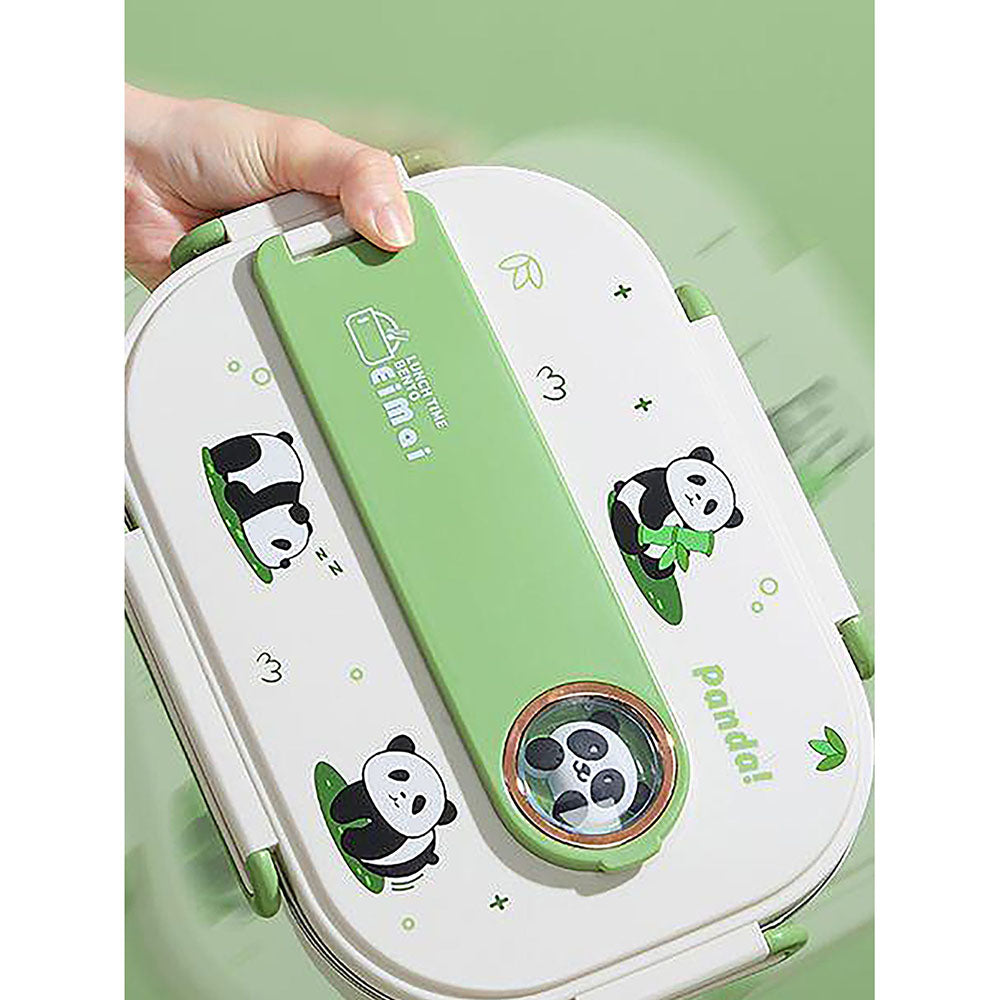 Little Surprise Box 2D Panda Medium Size Size Stainless Steel Lunch Box /Tiffin with Insulated Matching Lunch Bag, stainless steel spoon and chopsticks for Kids & Adults, 1000 ml