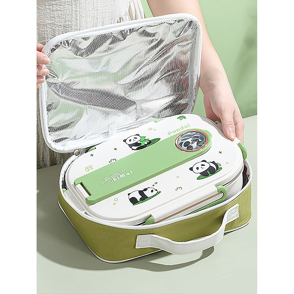 Little Surprise Box 2D Panda Medium Size Size Stainless Steel Lunch Box /Tiffin with Insulated Matching Lunch Bag, stainless steel spoon and chopsticks for Kids & Adults, 1000 ml