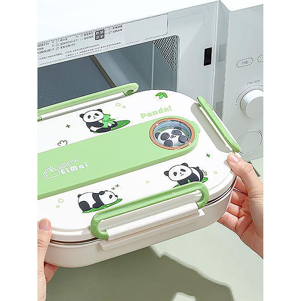 Little Surprise Box 2D Panda Medium Size Size Stainless Steel Lunch Box /Tiffin with Insulated Matching Lunch Bag, stainless steel spoon and chopsticks for Kids & Adults, 1000 ml