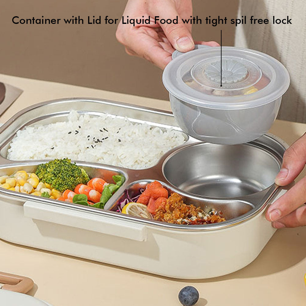 Little Surprise Box Big Size Stainless Steel Lunch Box /Tiffin With Insulated Matching Lunch Bag For Kids And Adults, Cream Brown Bear