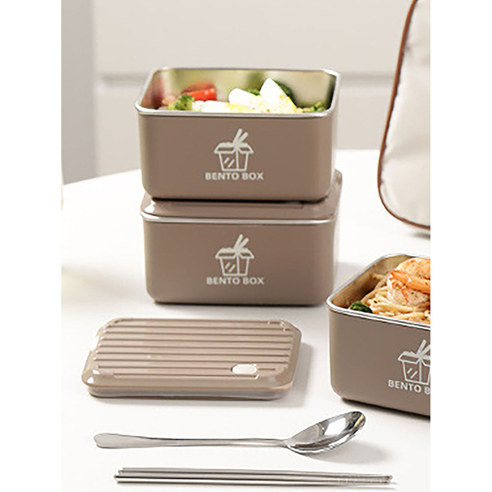 Little Surprise Box, Coffee color 3pcs Bento Stainless Steel Lunch Box Container set with insulated Matching lunch Bag for Kids & Adults